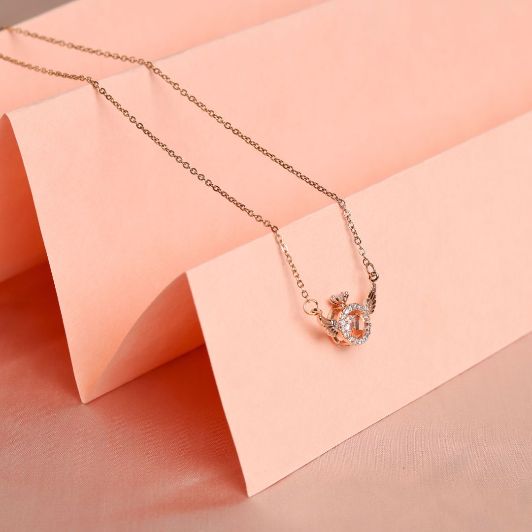 Angel Wings Moving Crystal Ring Pendant