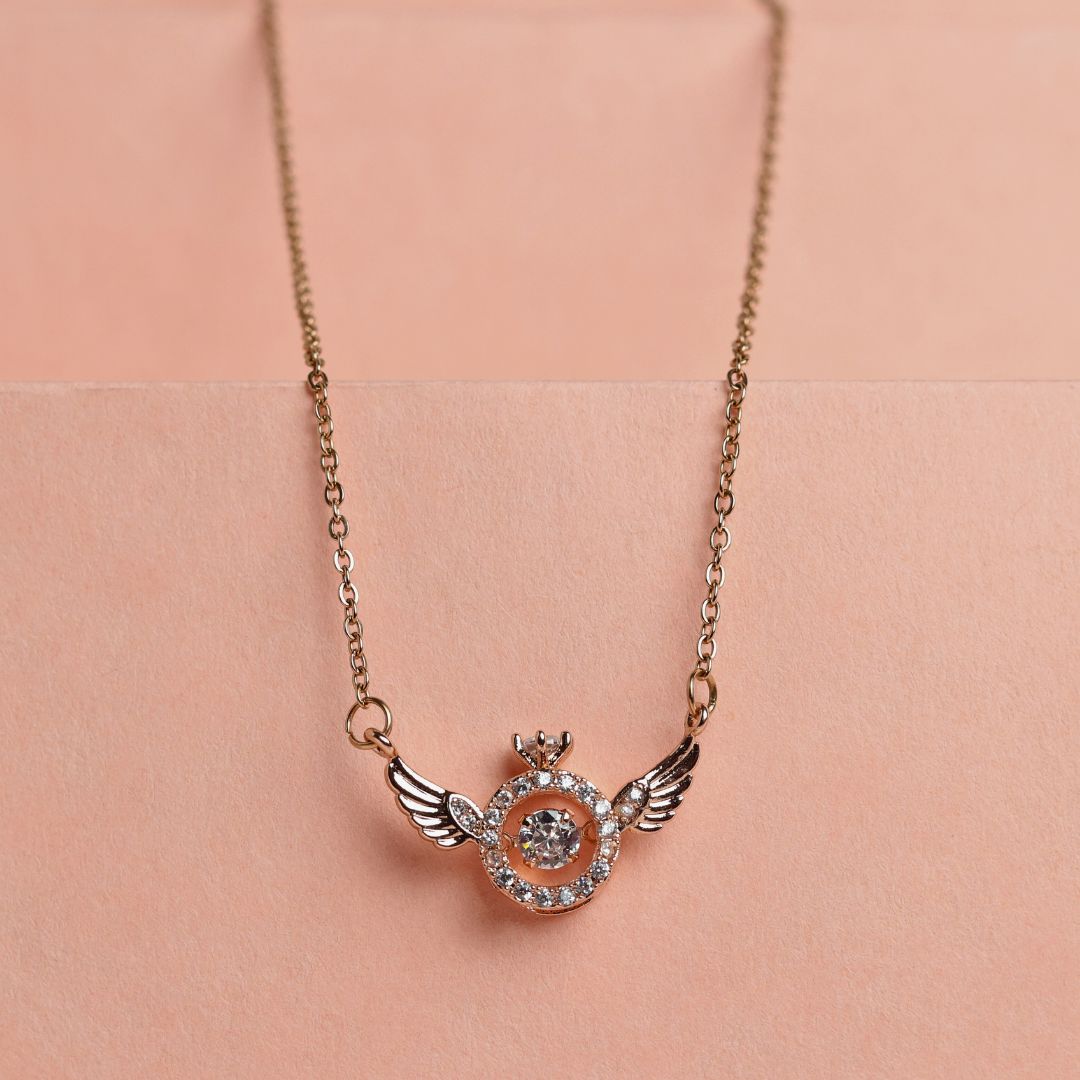 Angel Wings Moving Crystal Ring Pendant