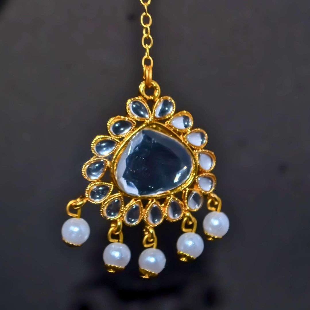 Faux Pearl and Drop Kundan Studded Choker Necklace Set for Women