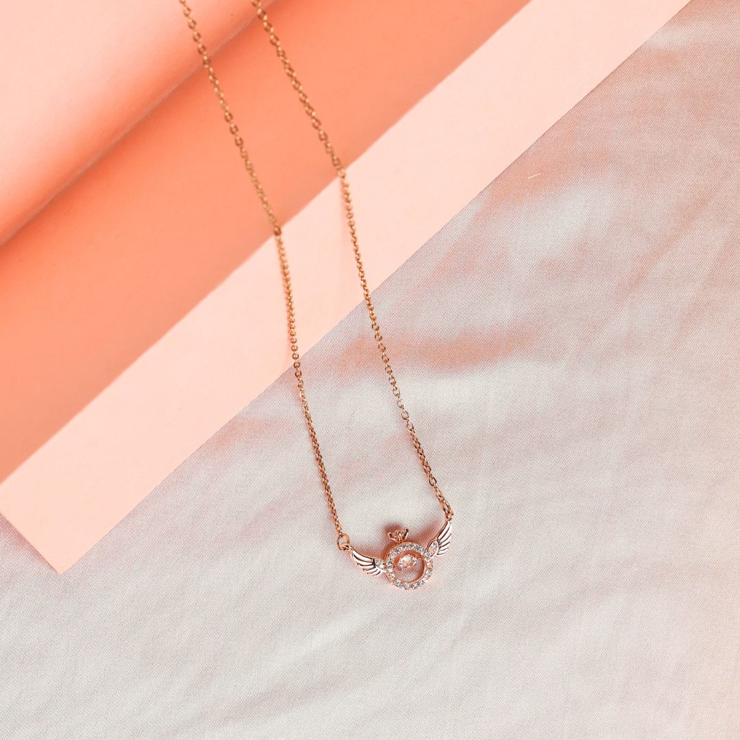 Angel Wings Moving Crystal Ring Pendant