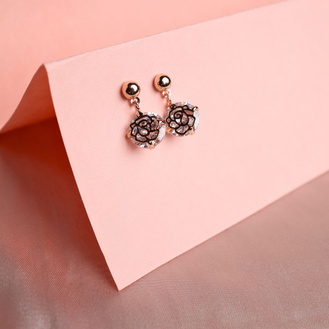 Crystal Rose Flower Earrings