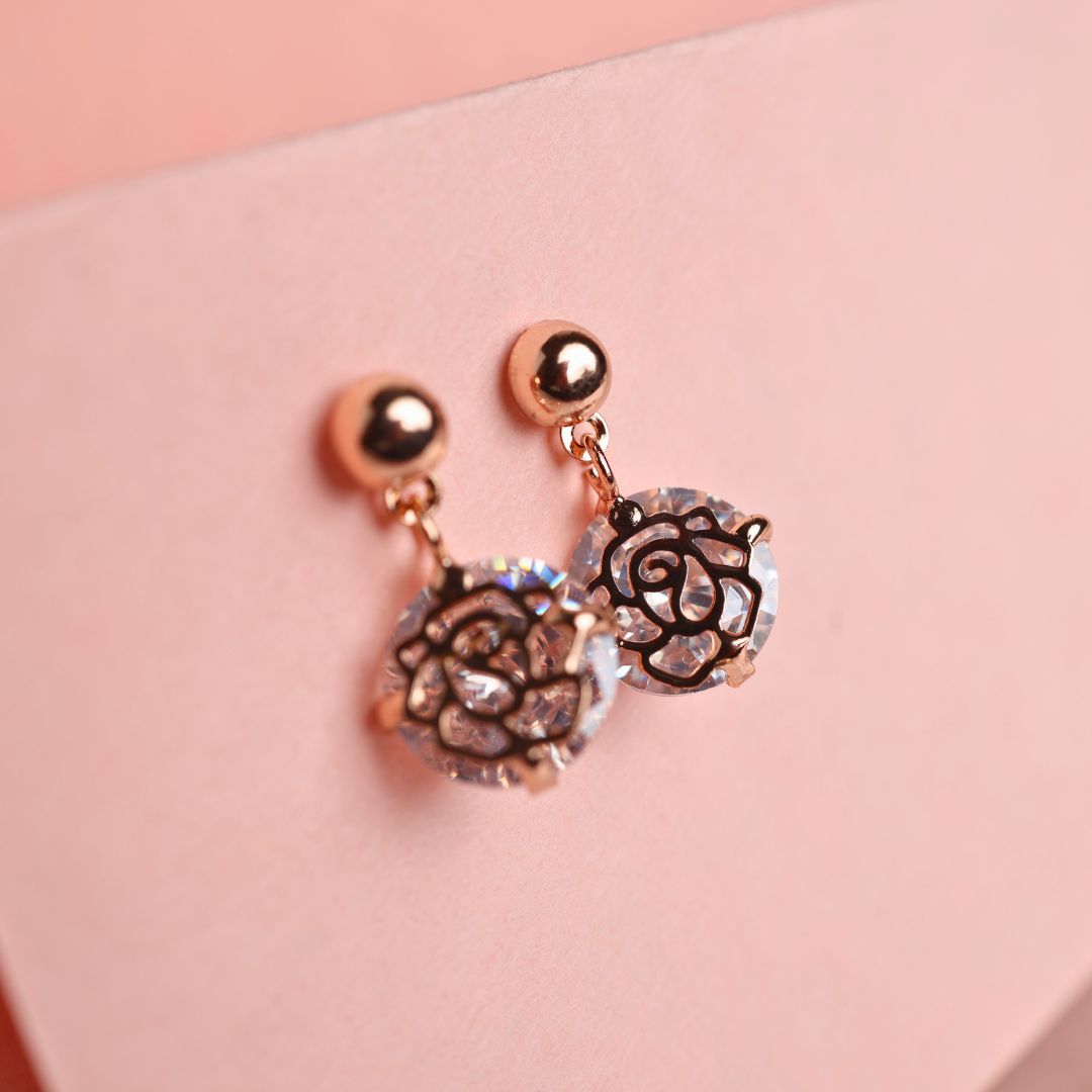 Crystal Rose Flower Earrings