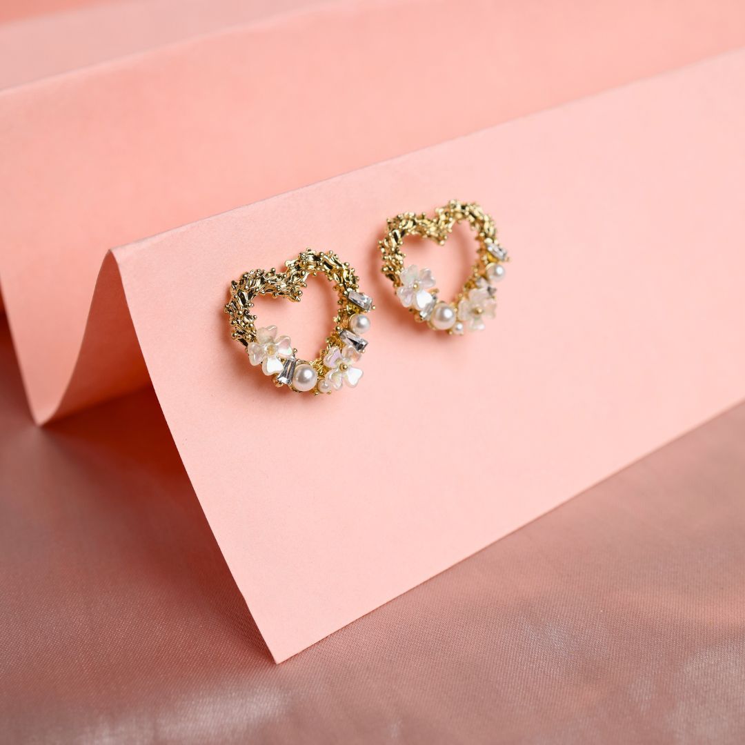 Pearl Beaded Heart Earrings