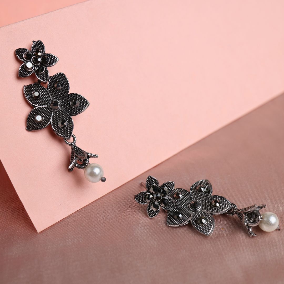 Oxidized Floral Earring