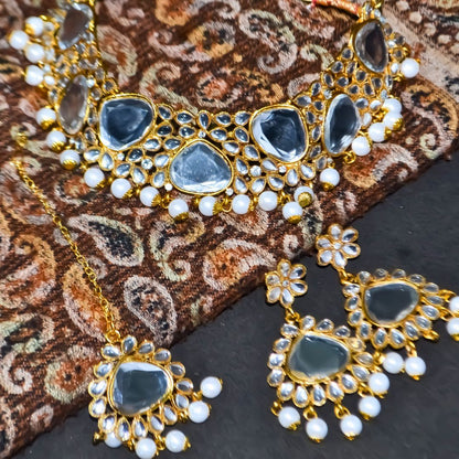 Faux Pearl and Drop Kundan Studded Choker Necklace Set for Women